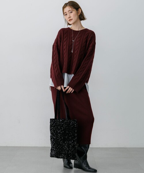 23区 L(ニジュウサンクオオキイサイズ)の「カシミヤブレンド Iライン ニットスカート(スカート・レディース・ワイン系/グレー系/ベージュ系・48/46/44)」の17枚目の写真