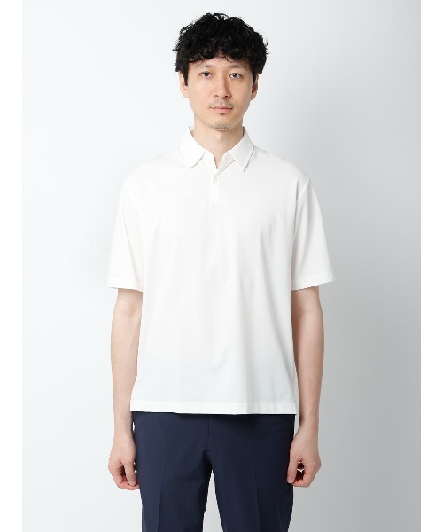 SUIT SQUARE(スーツスクエア)の「冷たいオフィT/スキッパーポロシャツ/半袖/ウォッシャブル/接触冷感/UVカット/アイス鹿の子/無地(Tシャツ/カットソー・メンズ・ホワイト/ブラック/ネイビー・S/M/L/LL/3L)」の4枚目の写真