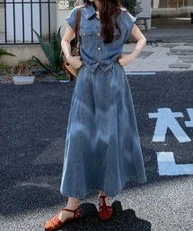 デニムドローストリングシャツ+スカートセットアップ