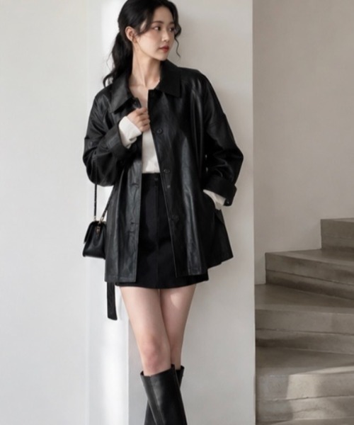 Dolce Fiora(ドルチェフィオラ)の「エコレザージャケット(その他アウター・レディース・ブラック・フリー)」の1枚目の写真