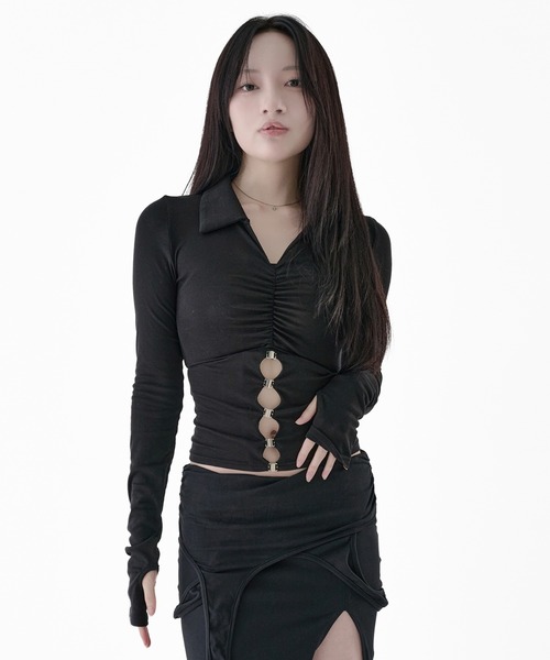 Melviianne(メルヴィアンヌ)の「Sneer knit panel tops(シャツ/ブラウス・レディース・Black/Beige・MEDIUM/SMALL)」の1枚目の写真