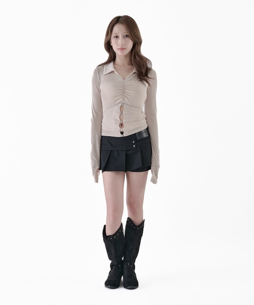 Melviianne(メルヴィアンヌ)の「Sneer knit panel tops(シャツ/ブラウス・レディース・Black/Beige・MEDIUM/SMALL)」の15枚目の写真