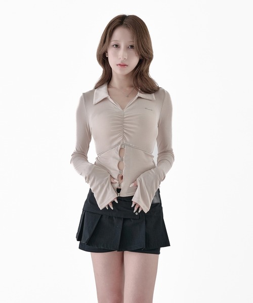 Melviianne(メルヴィアンヌ)の「Sneer knit panel tops(シャツ/ブラウス・レディース・Black/Beige・MEDIUM/SMALL)」の12枚目の写真