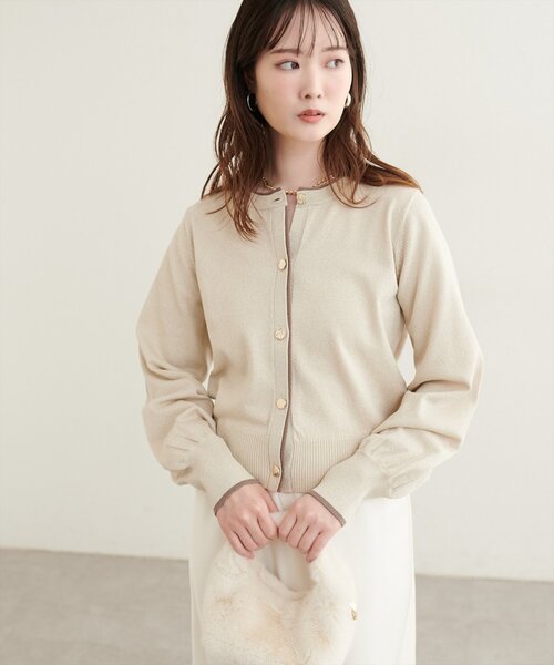 natural couture（ナチュラルクチュール）の「配色ラメクルーネックカーディガン（カーディガン/ボレロ・レディース・ライトベージュ/サックスブルー/グレイッシュベージュ/ブラウン・FREE）」の12枚目の写真