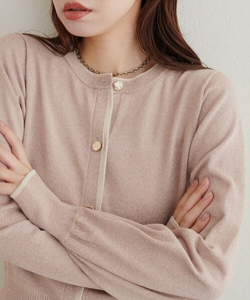 natural couture（ナチュラルクチュール）の「配色ラメクルーネックカーディガン（カーディガン/ボレロ・レディース・ライトベージュ/サックスブルー/グレイッシュベージュ/ブラウン・FREE）」の22枚目の写真