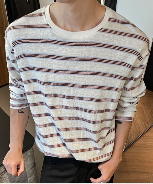 DOUBLE STEAL(ダブルスティール)の「DS細ボーダークルーネックロンT(Tシャツ/カットソー・メンズ・ブルー/ブラック・MEDIUM/LARGE/X-LARGE)」の2枚目の写真