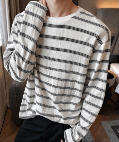 DOUBLE STEAL(ダブルスティール)の「DS細ボーダークルーネックロンT(Tシャツ/カットソー・メンズ・ブルー/ブラック・MEDIUM/LARGE/X-LARGE)」の1枚目の写真