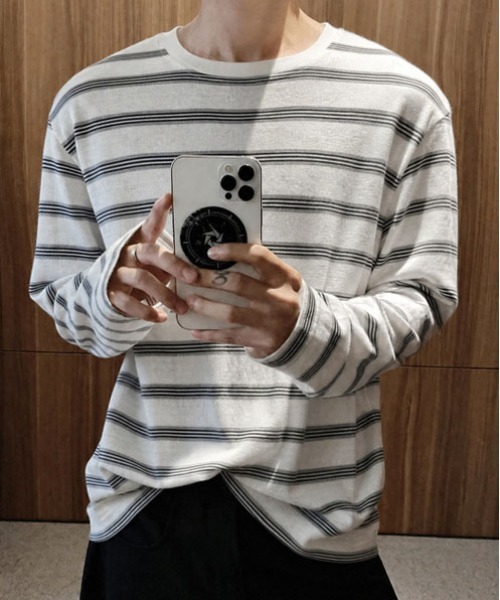 DOUBLE STEAL(ダブルスティール)の「DS細ボーダークルーネックロンT(Tシャツ/カットソー・メンズ・ブルー/ブラック・MEDIUM/LARGE/X-LARGE)」の4枚目の写真