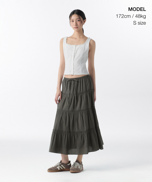 MUSINSA STANDARD WOMAN（ムシンサスタンダードウーマン）の「ウィメンズコットンティアードロングスカート[ダークグレー]（スカート・レディース・その他・MEDIUM/LARGE/SMALL/X-SMALL）」の4枚目の写真
