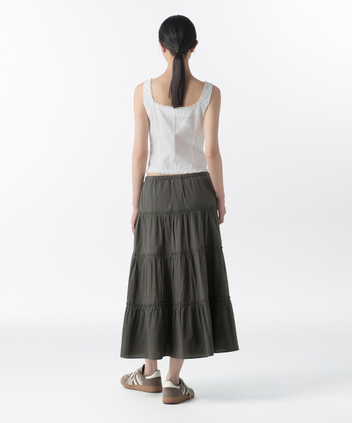 MUSINSA STANDARD WOMAN（ムシンサスタンダードウーマン）の「ウィメンズコットンティアードロングスカート[ダークグレー]（スカート・レディース・その他・MEDIUM/LARGE/SMALL/X-SMALL）」の5枚目の写真