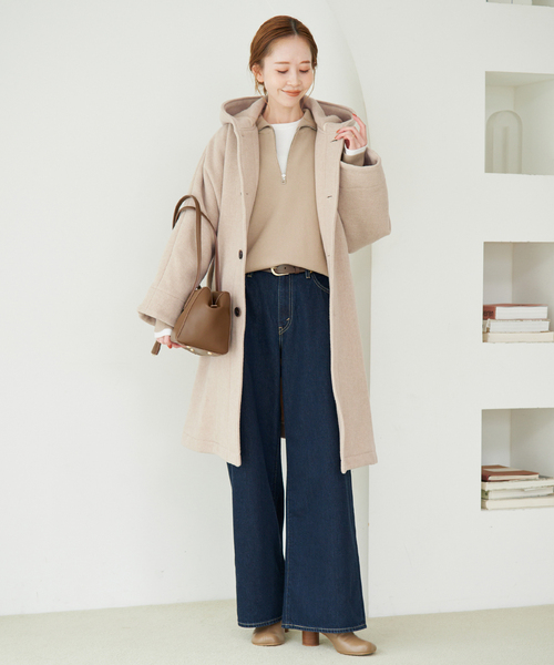 DANTON（ダントン）の「DANTON/ダントン HOODED  LONG COAT DT-A0708（その他アウター・レディース・ベージュ/ネイビー・SMALL）」の4枚目の写真