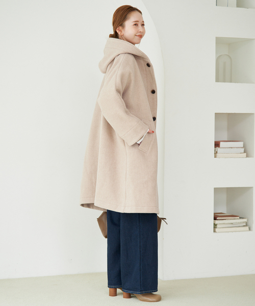 DANTON（ダントン）の「DANTON/ダントン HOODED  LONG COAT DT-A0708（その他アウター・レディース・ベージュ/ネイビー・SMALL）」の6枚目の写真