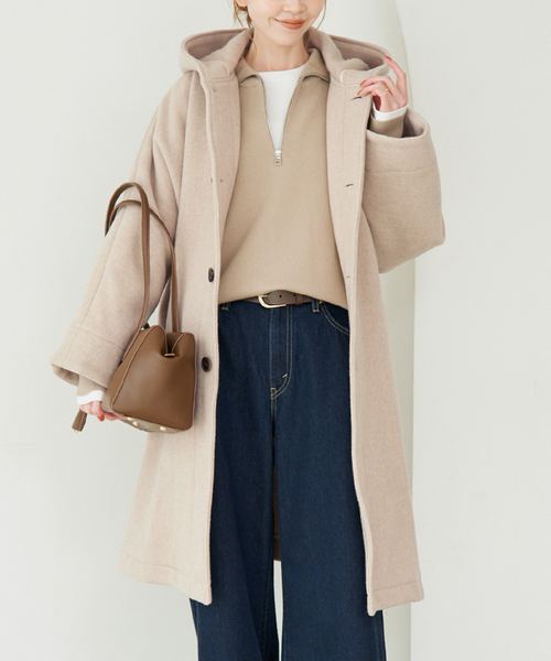 DANTON（ダントン）の「DANTON/ダントン HOODED  LONG COAT DT-A0708（その他アウター・レディース・ベージュ/ネイビー・SMALL）」の9枚目の写真