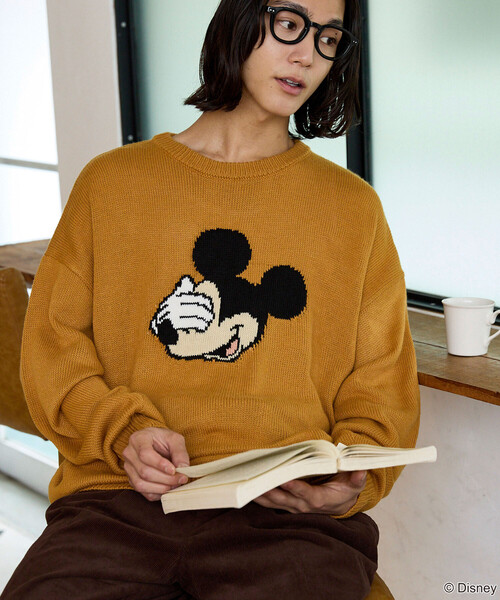 PUBLUX(パブリュクス)の「PUBLUX/パブリュクス Mickey Mouse/ミッキーマウス/フェイス ニット 限定展開(ニット/セーター・メンズ・イエロー/グレー/ブラウン/サックスブルー・LARGE/MEDIUM/SMALL)」の4枚目の写真