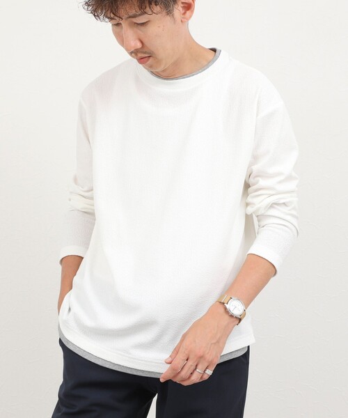 NOLLEY’S(ノーリーズ)の「リンクスダブルカラー LS Tee 26AW(Tシャツ/カットソー・メンズ・ネイビー/ホワイト/グレー・S/M/L/XL)」の1枚目の写真