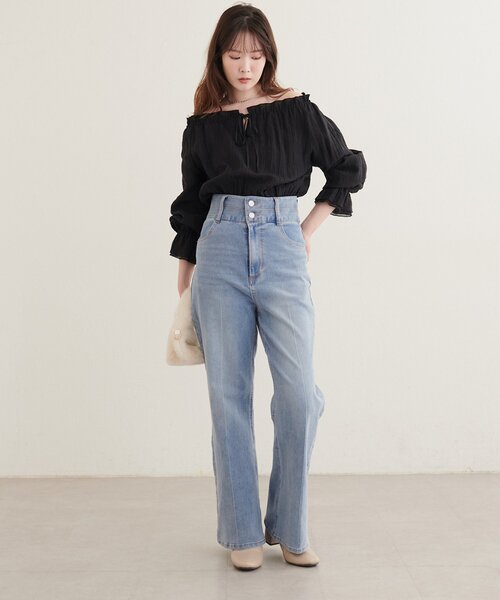 natural couture（ナチュラルクチュール）の「ハイウエストストレッチデニムパンツ（デニムパンツ・レディース・ブルー/サックスブルー・MEDIUM/LARGE）」の12枚目の写真