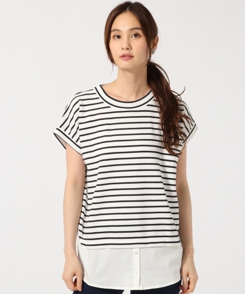 GLOBAL WORK（グローバルワーク）の「シャツコンビプルオーバー半袖/722822（Tシャツ/カットソー・レディース・ネイビー/カーキ/オフホワイト/グレー・LARGE/SMALL/MEDIUM）」の2枚目の写真