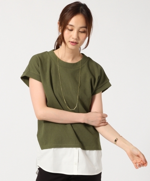 GLOBAL WORK（グローバルワーク）の「シャツコンビプルオーバー半袖/722822（Tシャツ/カットソー・レディース・ネイビー/カーキ/オフホワイト/グレー・LARGE/SMALL/MEDIUM）」の3枚目の写真