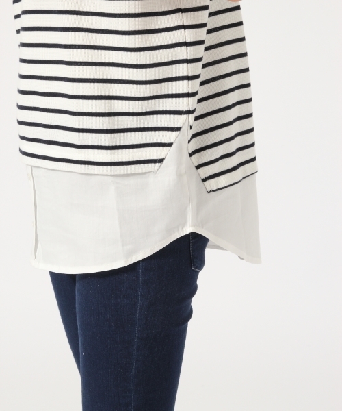 GLOBAL WORK（グローバルワーク）の「シャツコンビプルオーバー半袖/722822（Tシャツ/カットソー・レディース・ネイビー/カーキ/オフホワイト/グレー・LARGE/SMALL/MEDIUM）」の8枚目の写真