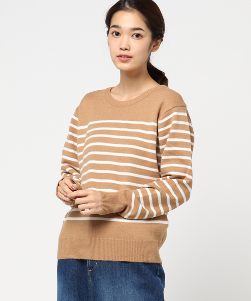 Denime(ドゥニーム)の「パネルボーダークルーネックニット(ニット/セーター・レディース・グレー/キャメル/ホワイト・FREE)」の1枚目の写真