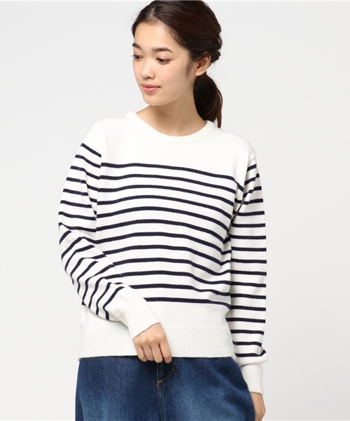 Denime(ドゥニーム)の「パネルボーダークルーネックニット(ニット/セーター・レディース・グレー/キャメル/ホワイト・FREE)」の2枚目の写真