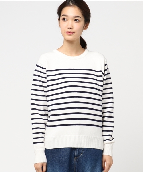 Denime(ドゥニーム)の「パネルボーダークルーネックニット(ニット/セーター・レディース・グレー/キャメル/ホワイト・FREE)」の4枚目の写真