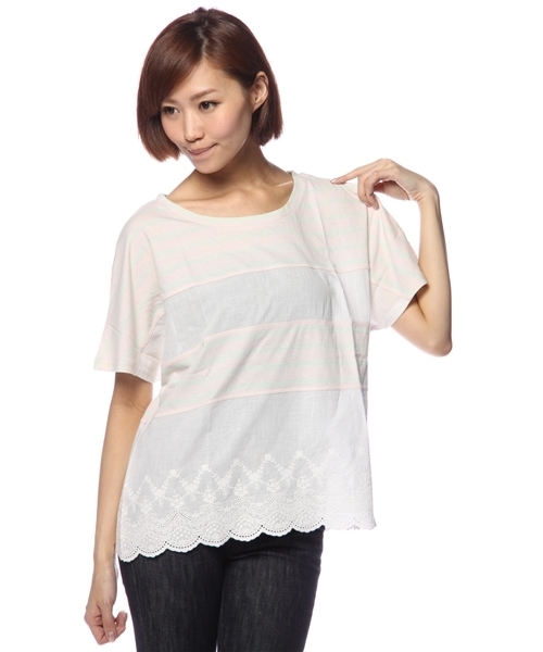 Kastane（カスタネ）の「レース切替えTOPS（Tシャツ/カットソー・レディース・オフホワイト/ピンク/グレー/ホワイト×ブルー/ホワイト×レッド/ピンク系その他・FREE）」の6枚目の写真