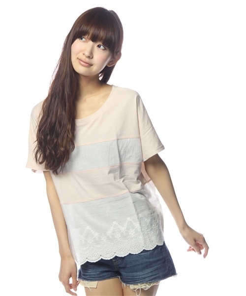 Kastane（カスタネ）の「レース切替えTOPS（Tシャツ/カットソー・レディース・オフホワイト/ピンク/グレー/ホワイト×ブルー/ホワイト×レッド/ピンク系その他・FREE）」の5枚目の写真