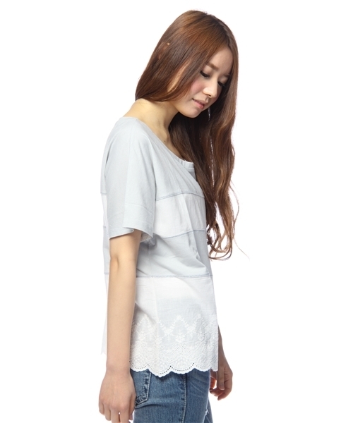 Kastane（カスタネ）の「レース切替えTOPS（Tシャツ/カットソー・レディース・オフホワイト/ピンク/グレー/ホワイト×ブルー/ホワイト×レッド/ピンク系その他・FREE）」の11枚目の写真