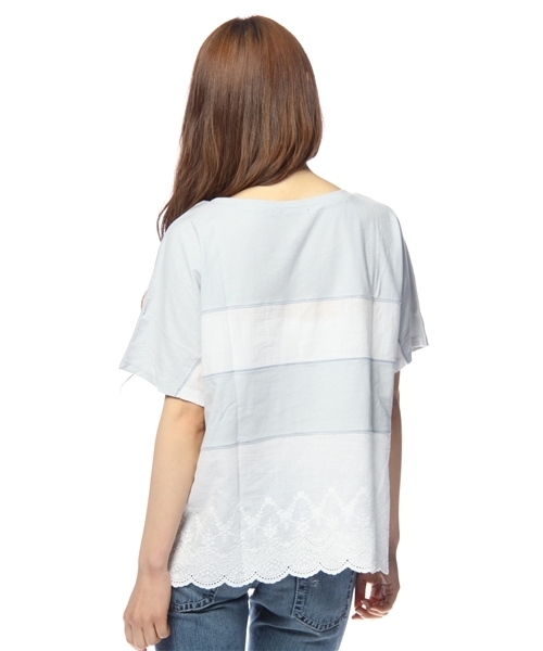 Kastane（カスタネ）の「レース切替えTOPS（Tシャツ/カットソー・レディース・オフホワイト/ピンク/グレー/ホワイト×ブルー/ホワイト×レッド/ピンク系その他・FREE）」の7枚目の写真