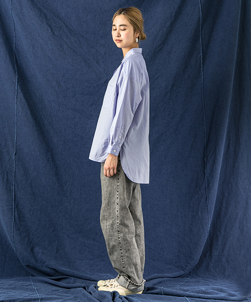 WORK NOT WORK URBAN RESEARCH（ワークノットワークアーバンリサーチ）の「WORK NOT WORK　ポプリンビッグシルエットシャツブラウス（シャツ/ブラウス・レディース・サックスブルー/ホワイト・FREE）」の4枚目の写真