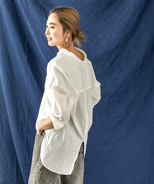 WORK NOT WORK URBAN RESEARCH（ワークノットワークアーバンリサーチ）の「WORK NOT WORK　ポプリンビッグシルエットシャツブラウス（シャツ/ブラウス・レディース・サックスブルー/ホワイト・FREE）」の7枚目の写真