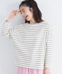 【WEB限定セール】\WEB限定新色/ボーダーボートネックトップス/オーガニックコットン混