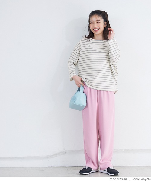 coca（coca）（コカ）の「【WEB限定セール】＼WEB限定新色／ボーダーボートネックトップス/オーガニックコットン混（Tシャツ/カットソー・レディース・ブラック/ホワイト/ブラウン/ピンク/グレー/ベージュ/グリーン/ダークベージュ・ONE SIZE/L/M）」の16枚目の写真