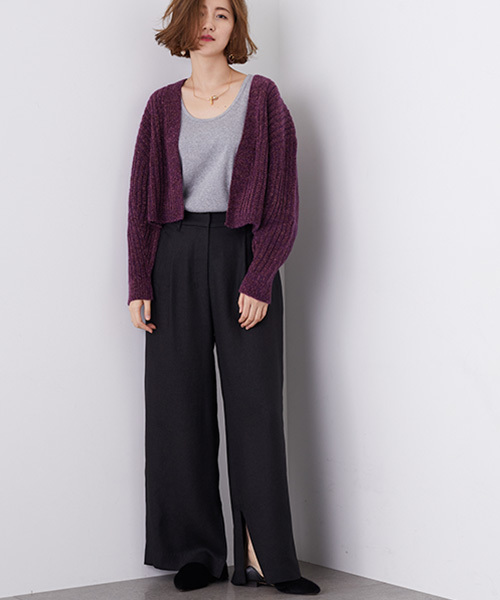 STUDIOUS（ステュディオス）の「モールショートカーディガン（カーディガン/ボレロ・レディース・ネイビー/ワインレッド・FREE）」の4枚目の写真