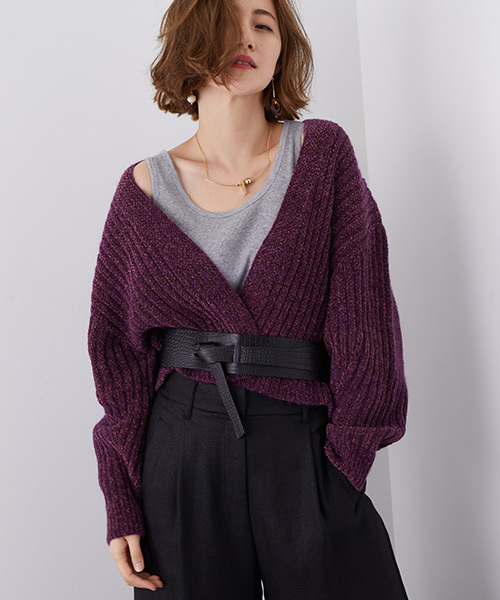 STUDIOUS（ステュディオス）の「モールショートカーディガン（カーディガン/ボレロ・レディース・ネイビー/ワインレッド・FREE）」の8枚目の写真