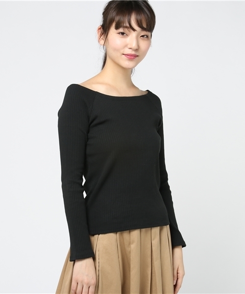 FREE'S MART（フリーズマート）の「テレコボートネック長袖プルオーバーイピッチ（Tシャツ/カットソー・レディース・ブラック/グレー/ブラウン/グリーン・FREE）」の9枚目の写真