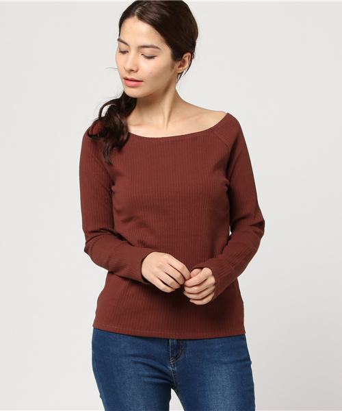 FREE'S MART（フリーズマート）の「テレコボートネック長袖プルオーバーイピッチ（Tシャツ/カットソー・レディース・ブラック/グレー/ブラウン/グリーン・FREE）」の13枚目の写真