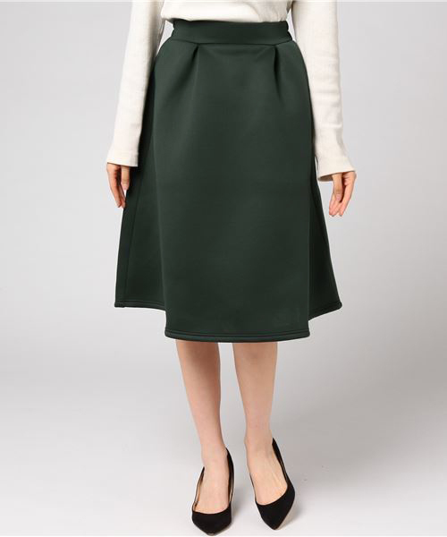 KOBE LETTUCE（コウベレタス）の「ボリューム感たっぷりのフレアラインがレトロ可愛い！ボンディングミモレ丈フレアスカート/レディース/ボトムス[M2005]神戸レタス（スカート・レディース・ブラック/ボルドー/チャコールグレー/グリーン・FREE）」の3枚目の写真