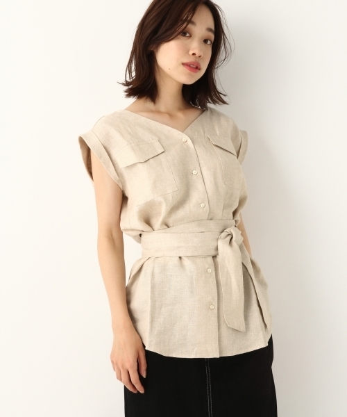 A part by（アパートバイ）の「LヘリンボンNCシャツSS 795826（シャツ/ブラウス・レディース・ネイビー/ブラウン/アイボリー・FREE）」の2枚目の写真