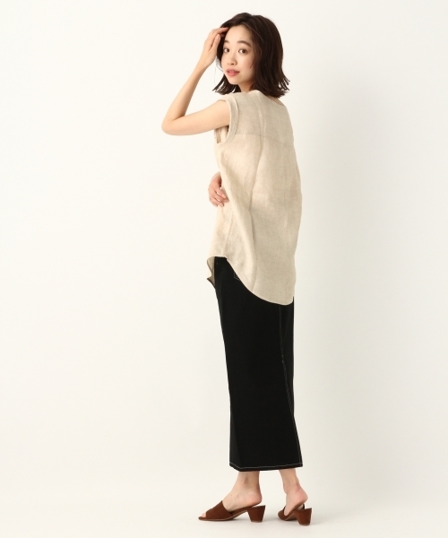 A part by（アパートバイ）の「LヘリンボンNCシャツSS 795826（シャツ/ブラウス・レディース・ネイビー/ブラウン/アイボリー・FREE）」の5枚目の写真