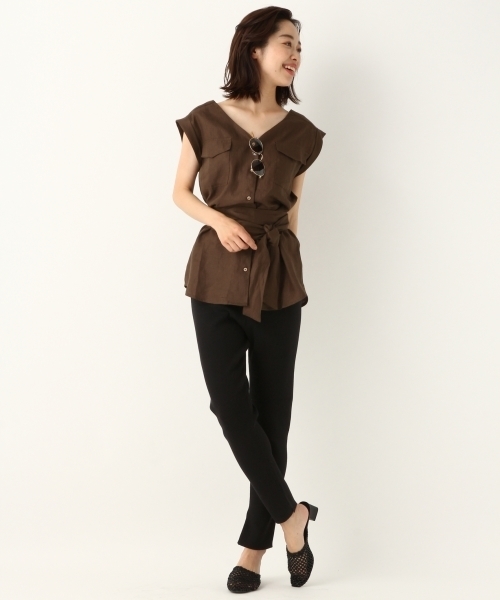 A part by（アパートバイ）の「LヘリンボンNCシャツSS 795826（シャツ/ブラウス・レディース・ネイビー/ブラウン/アイボリー・FREE）」の7枚目の写真