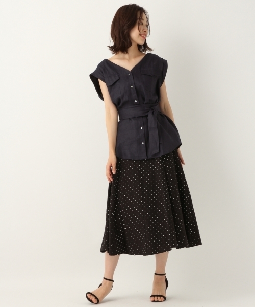 A part by（アパートバイ）の「LヘリンボンNCシャツSS 795826（シャツ/ブラウス・レディース・ネイビー/ブラウン/アイボリー・FREE）」の9枚目の写真