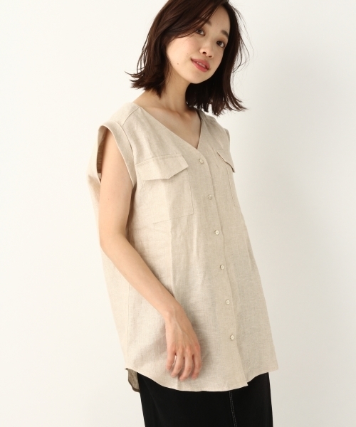 A part by（アパートバイ）の「LヘリンボンNCシャツSS 795826（シャツ/ブラウス・レディース・ネイビー/ブラウン/アイボリー・FREE）」の11枚目の写真