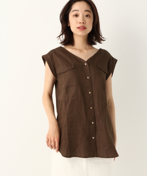 A part by（アパートバイ）の「LヘリンボンNCシャツSS 795826（シャツ/ブラウス・レディース・ネイビー/ブラウン/アイボリー・FREE）」の12枚目の写真