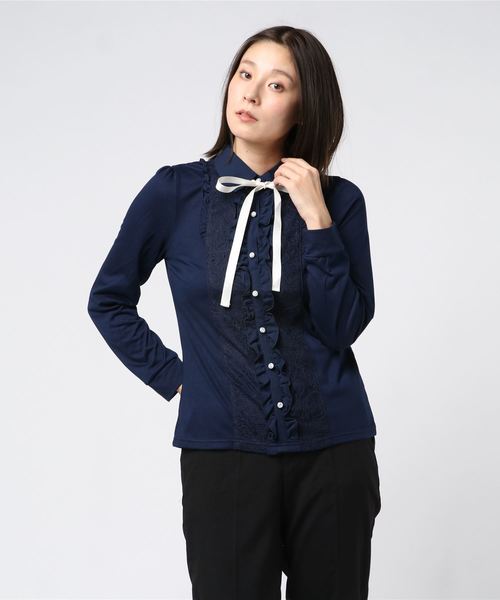 アクシーズファム ブラウス カットソー プルオーバー ボウタイ 長袖 M 紺 axes femme（アクシーズファム）の「ブラウス風カットプルオーバー（T