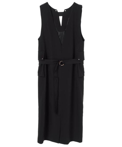 Editt by YECCA VECCA（エディットバイイェッカヴェッカ）の「オーバーポケットジャンスカ（ジャンパースカート・レディース・ブラック/ベージュ/カーキ・FREE）」の4枚目の写真