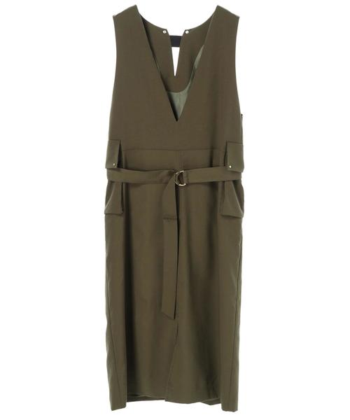 Editt by YECCA VECCA（エディットバイイェッカヴェッカ）の「オーバーポケットジャンスカ（ジャンパースカート・レディース・ブラック/ベージュ/カーキ・FREE）」の6枚目の写真