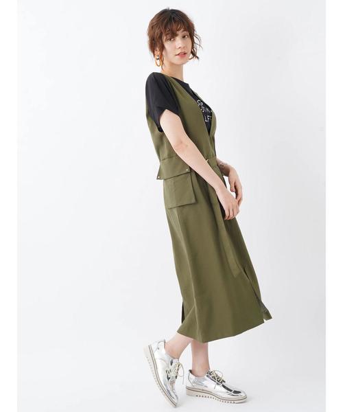 Editt by YECCA VECCA（エディットバイイェッカヴェッカ）の「オーバーポケットジャンスカ（ジャンパースカート・レディース・ブラック/ベージュ/カーキ・FREE）」の9枚目の写真