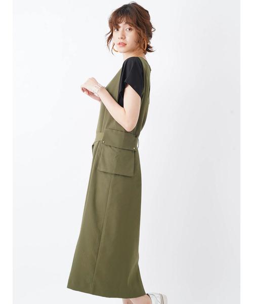 Editt by YECCA VECCA（エディットバイイェッカヴェッカ）の「オーバーポケットジャンスカ（ジャンパースカート・レディース・ブラック/ベージュ/カーキ・FREE）」の11枚目の写真